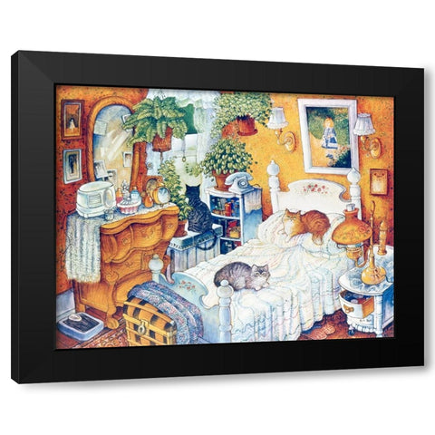 Bedroom Cats Black Modern Wood Framed Art Print with Double Matting by Bell, Bill
