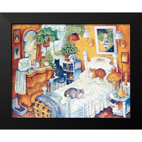 Bedroom Cats Black Modern Wood Framed Art Print by Bell, Bill