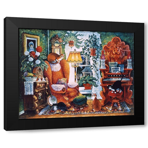 Parlor Cats Black Modern Wood Framed Art Print by Bell, Bill