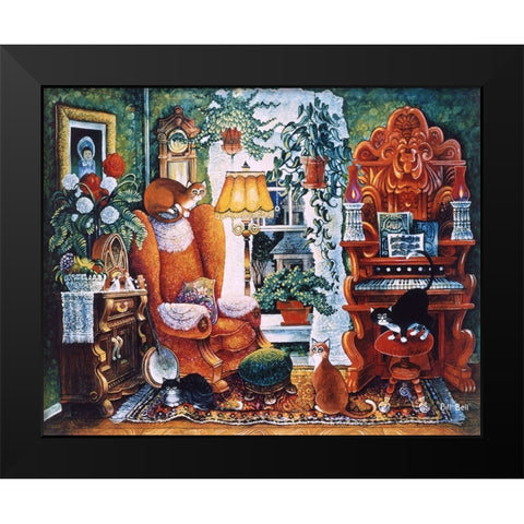 Parlor Cats Black Modern Wood Framed Art Print by Bell, Bill