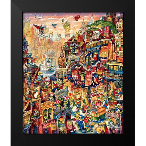 Croc City Black Modern Wood Framed Art Print by Bell, Bill