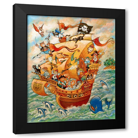 Cats of Caribian Black Modern Wood Framed Art Print with Double Matting by Bell, Bill