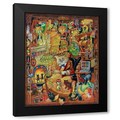 Curious Cat Black Modern Wood Framed Art Print by Bell, Bill