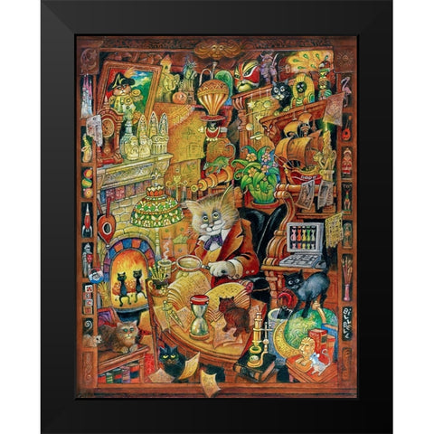 Curious Cat Black Modern Wood Framed Art Print by Bell, Bill