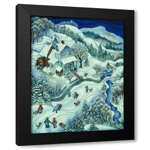 Sledding Black Modern Wood Framed Art Print by Bell, Bill