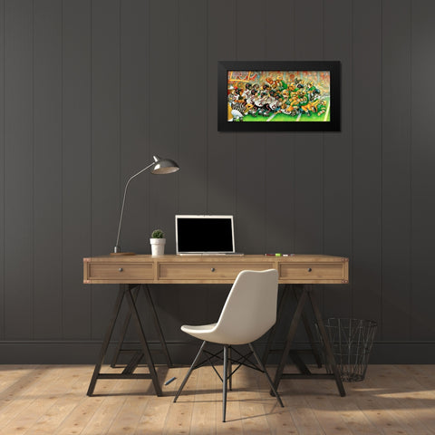 Football Dogs Black Modern Wood Framed Art Print by Bell, Bill