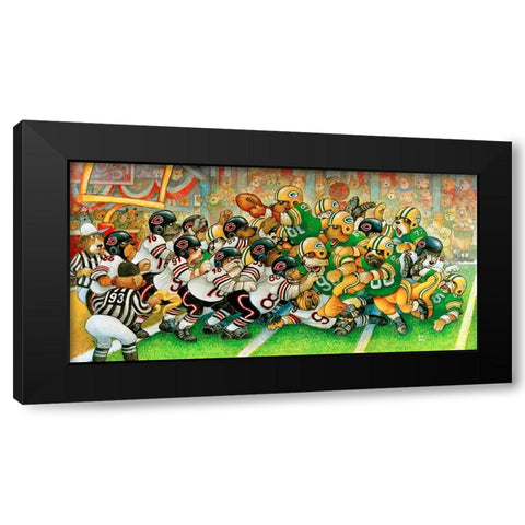 Football Dogs Black Modern Wood Framed Art Print by Bell, Bill