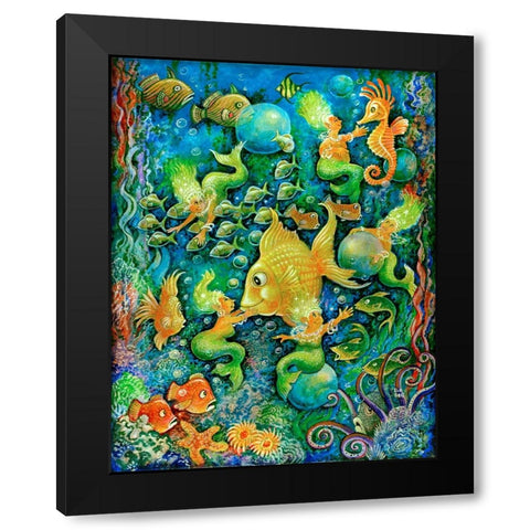 Mermaids and Gold Fish Black Modern Wood Framed Art Print with Double Matting by Bell, Bill