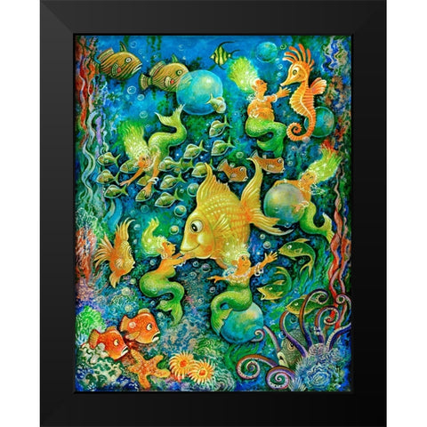 Mermaids and Gold Fish Black Modern Wood Framed Art Print by Bell, Bill