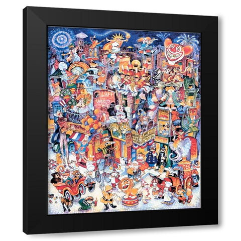 Clown Town Black Modern Wood Framed Art Print by Bell, Bill