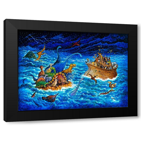 Noah And The Dinosaurs Black Modern Wood Framed Art Print by Bell, Bill