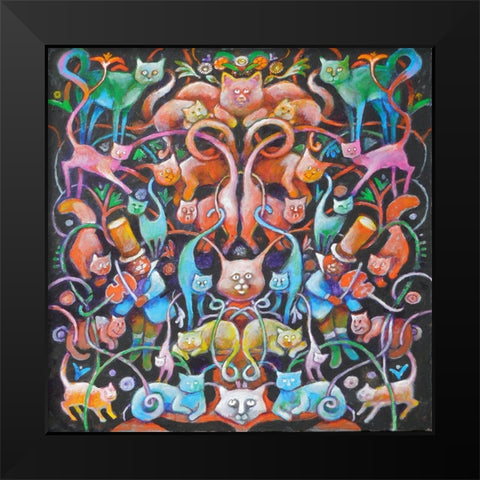 Cat Tangle Black Modern Wood Framed Art Print by Bell, Bill