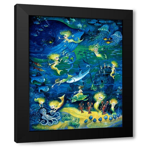 Mermaids Black Modern Wood Framed Art Print by Bell, Bill