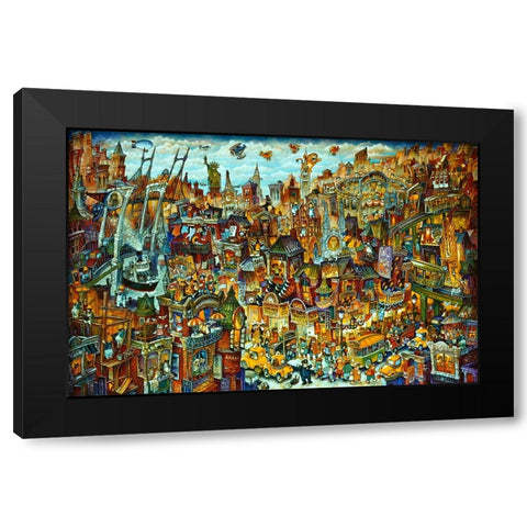 Cat City 2 Black Modern Wood Framed Art Print with Double Matting by Bell, Bill
