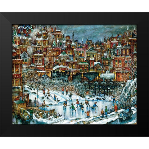 Hockey Train Black Modern Wood Framed Art Print by Bell, Bill