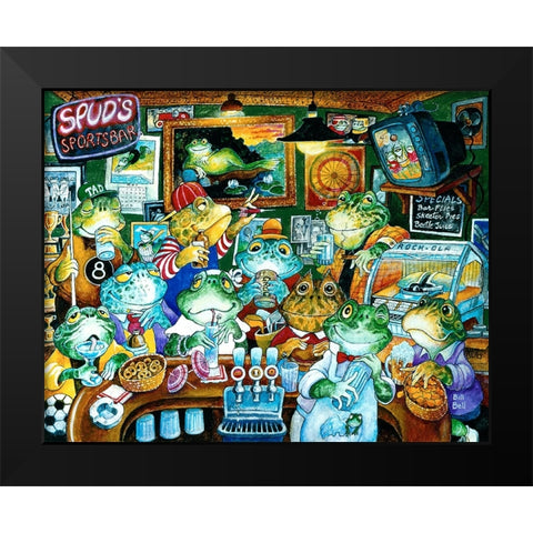 Spuds Sportsbar Black Modern Wood Framed Art Print by Bell, Bill