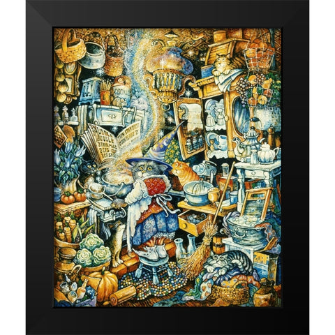 Kitty Kitchen Witch Black Modern Wood Framed Art Print by Bell, Bill
