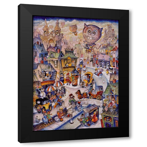 Paris Les Chats Black Modern Wood Framed Art Print with Double Matting by Bell, Bill