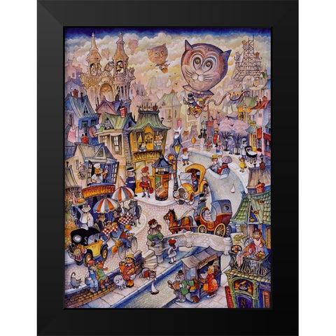 Paris Les Chats Black Modern Wood Framed Art Print by Bell, Bill
