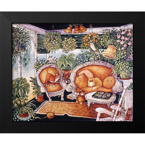 Wicker Porch Black Modern Wood Framed Art Print by Bell, Bill