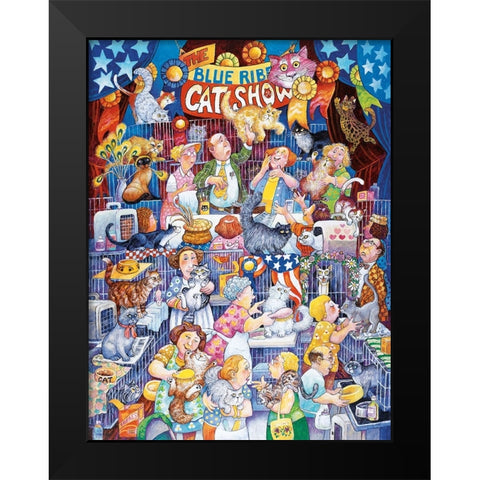 Blue Ribbon Cat Show Black Modern Wood Framed Art Print by Bell, Bill