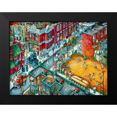 Baseball Black Modern Wood Framed Art Print by Bell, Bill