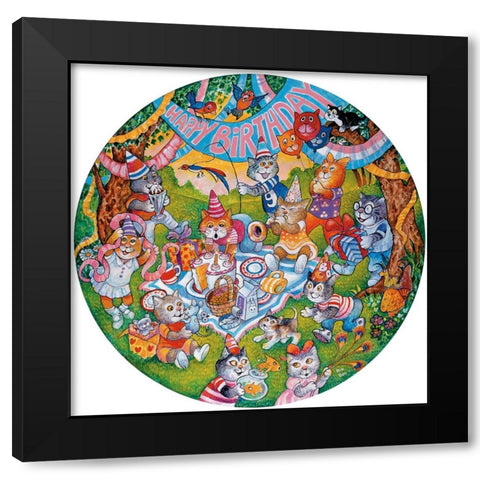 Birthday Cats Black Modern Wood Framed Art Print with Double Matting by Bell, Bill