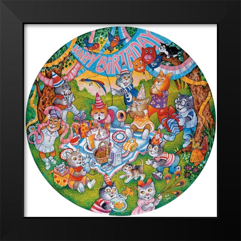 Birthday Cats Black Modern Wood Framed Art Print by Bell, Bill