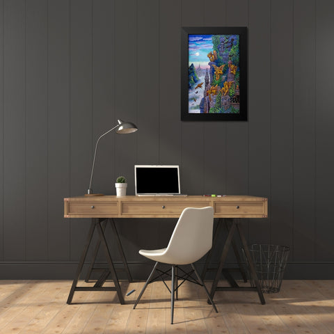 Gargoyles Twilight Black Modern Wood Framed Art Print by Bell, Bill