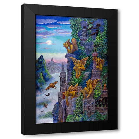 Gargoyles Twilight Black Modern Wood Framed Art Print by Bell, Bill