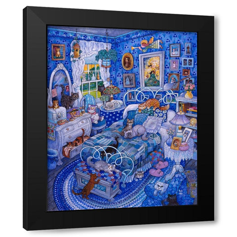 Patchwork Cats Black Modern Wood Framed Art Print with Double Matting by Bell, Bill