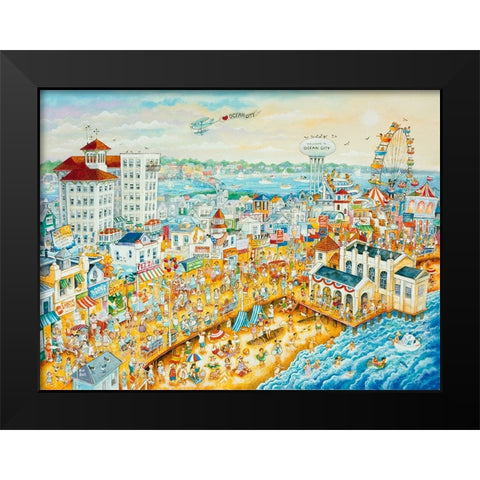 Ocean City Summer Black Modern Wood Framed Art Print by Bell, Bill