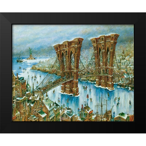Brooklyn Bridge Black Modern Wood Framed Art Print by Bell, Bill