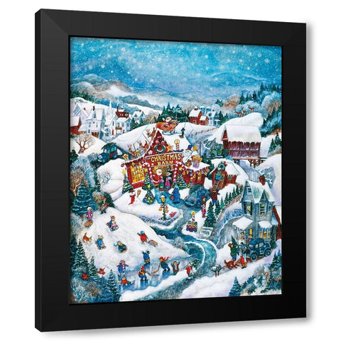 Christmas Barn Black Modern Wood Framed Art Print with Double Matting by Bell, Bill