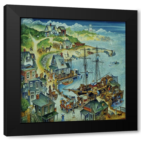 Quiet Harbor Black Modern Wood Framed Art Print with Double Matting by Bell, Bill