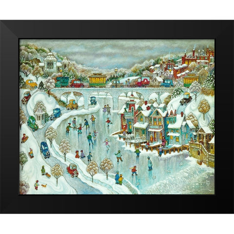Boathouse Snow Black Modern Wood Framed Art Print by Bell, Bill