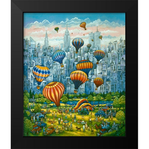 Central Park Balloons Black Modern Wood Framed Art Print by Bell, Bill