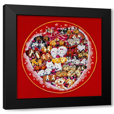 Valentine Dogs Black Modern Wood Framed Art Print with Double Matting by Bell, Bill