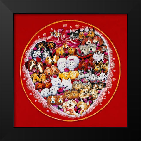 Valentine Dogs Black Modern Wood Framed Art Print by Bell, Bill