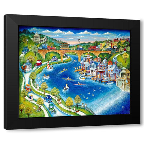 Boathouse Row Black Modern Wood Framed Art Print by Bell, Bill