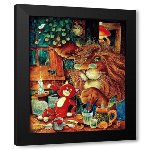 Pinnochio Cat Black Modern Wood Framed Art Print by Bell, Bill