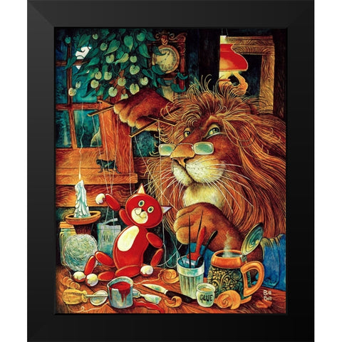 Pinnochio Cat Black Modern Wood Framed Art Print by Bell, Bill