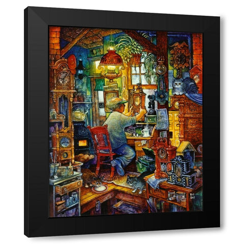 Clock Doc Black Modern Wood Framed Art Print by Bell, Bill