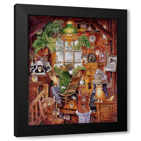 Clock Man 2 Black Modern Wood Framed Art Print by Bell, Bill