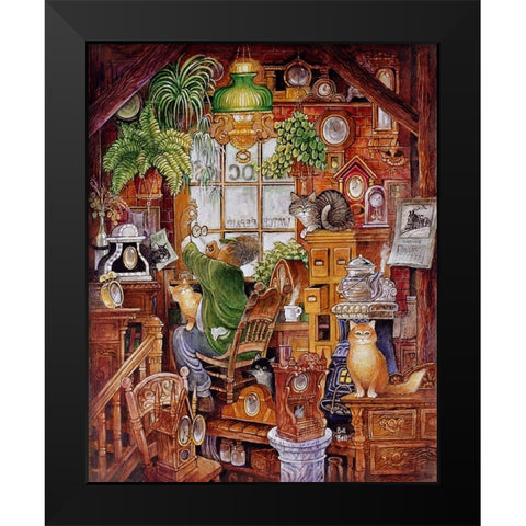 Clock Man 2 Black Modern Wood Framed Art Print by Bell, Bill