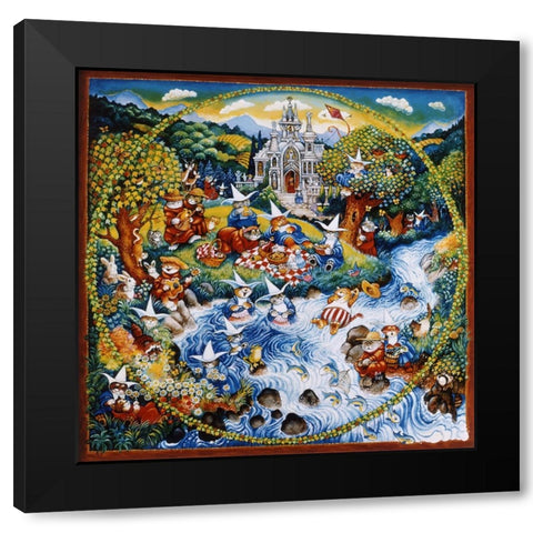 Holy Cats Picnic Black Modern Wood Framed Art Print by Bell, Bill
