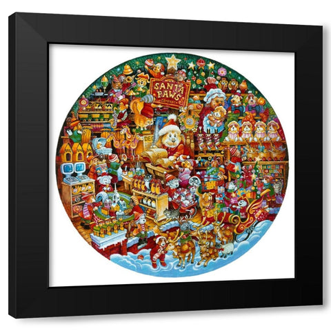 Santa Paws Workshop (Pc) Black Modern Wood Framed Art Print with Double Matting by Bell, Bill