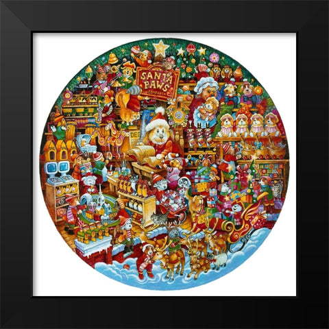 Santa Paws Workshop (Pc) Black Modern Wood Framed Art Print by Bell, Bill