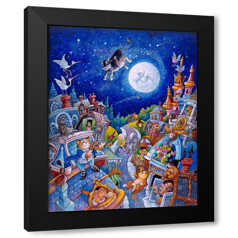 Hey Diddle Diddle Black Modern Wood Framed Art Print by Bell, Bill