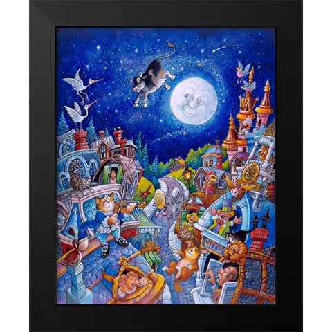 Hey Diddle Diddle Black Modern Wood Framed Art Print by Bell, Bill